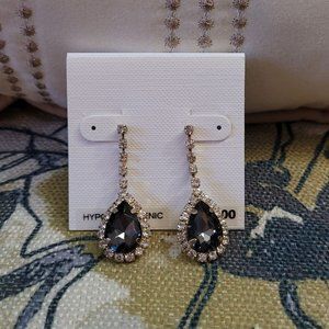 Macy's Teardrop Earrings Rhinestones Gold White Brown Studded - NEW